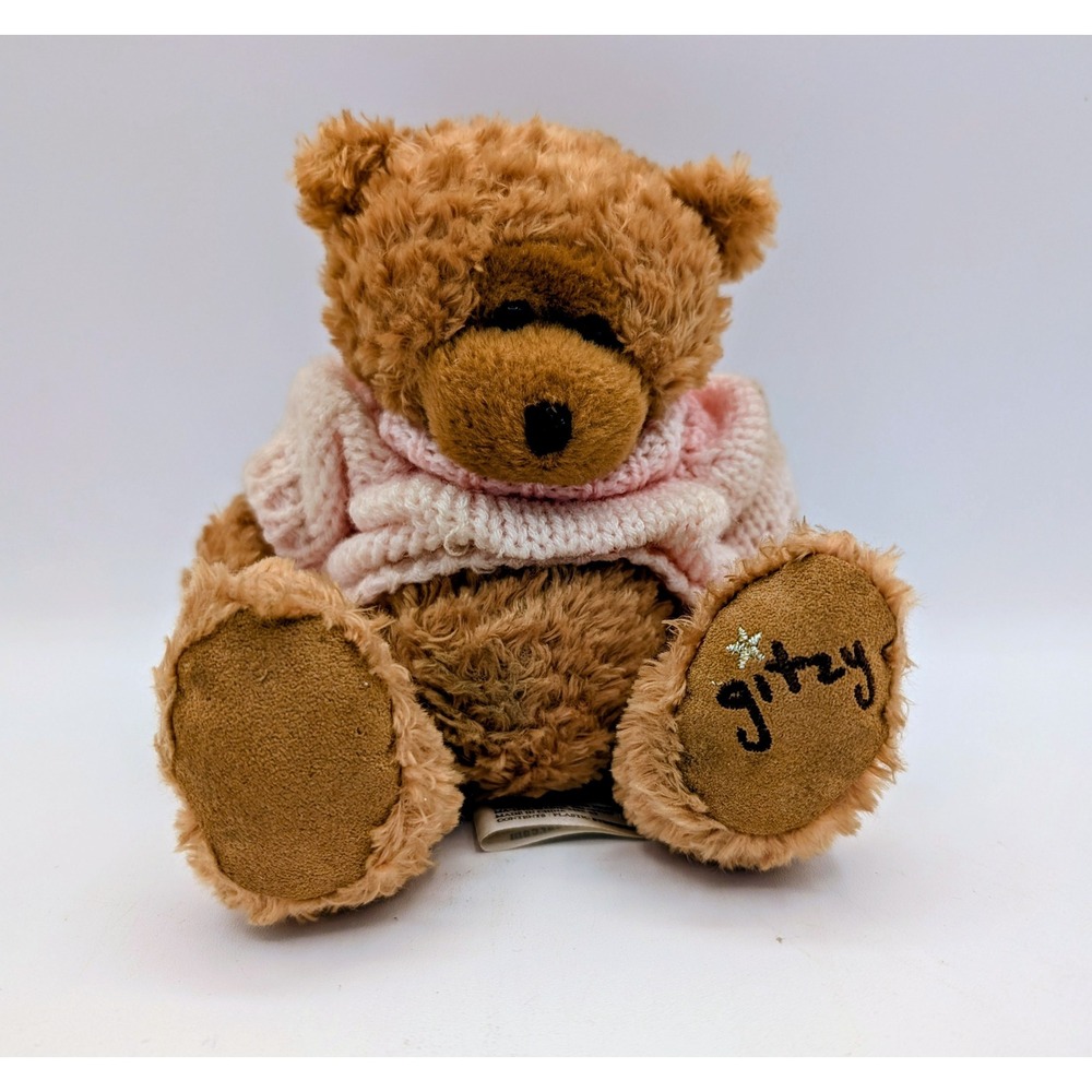 Beverly Hills Teddy Bear Co Gitzy Brown Plush Bear Pink Knit Sweater 6 inch